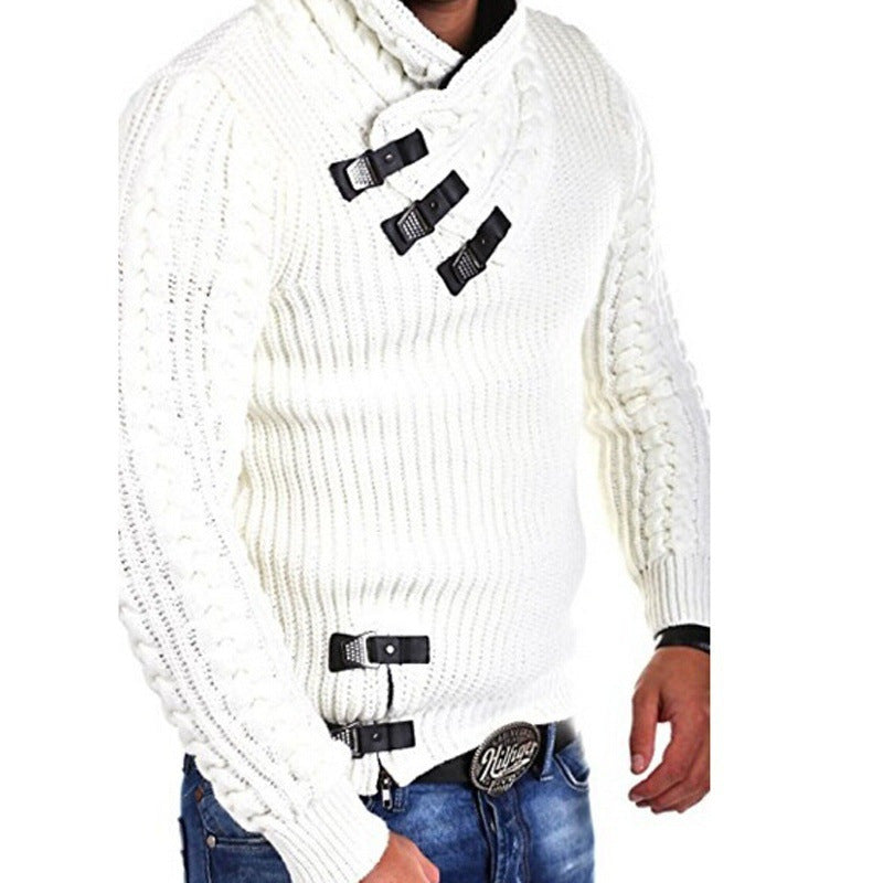 Herren Grobstrick Pullover mit flexiblem Kragen und dekorativen Verschlüssen ModeGeist