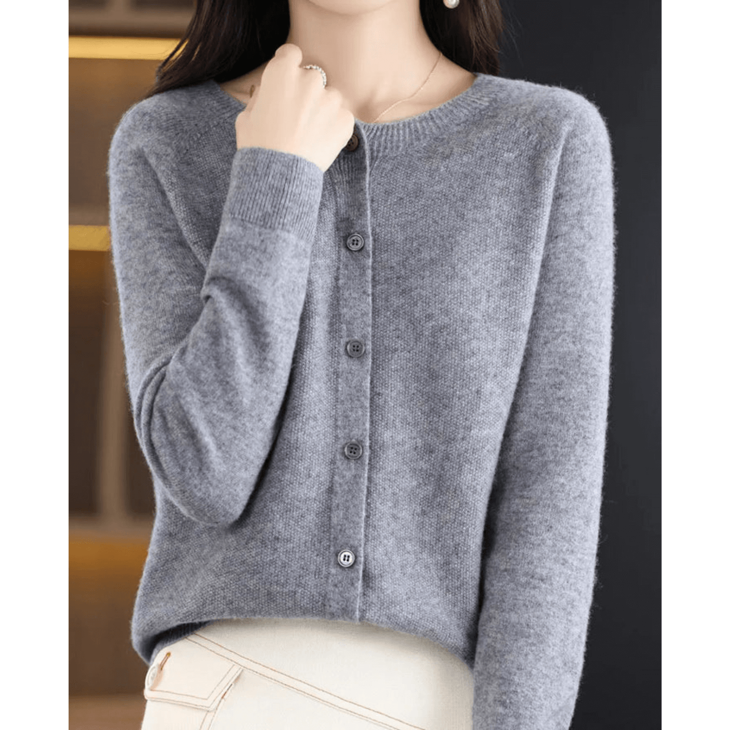 ModeGeist | Damen Feinstrickjacke Mit Rundhalsausschnitt