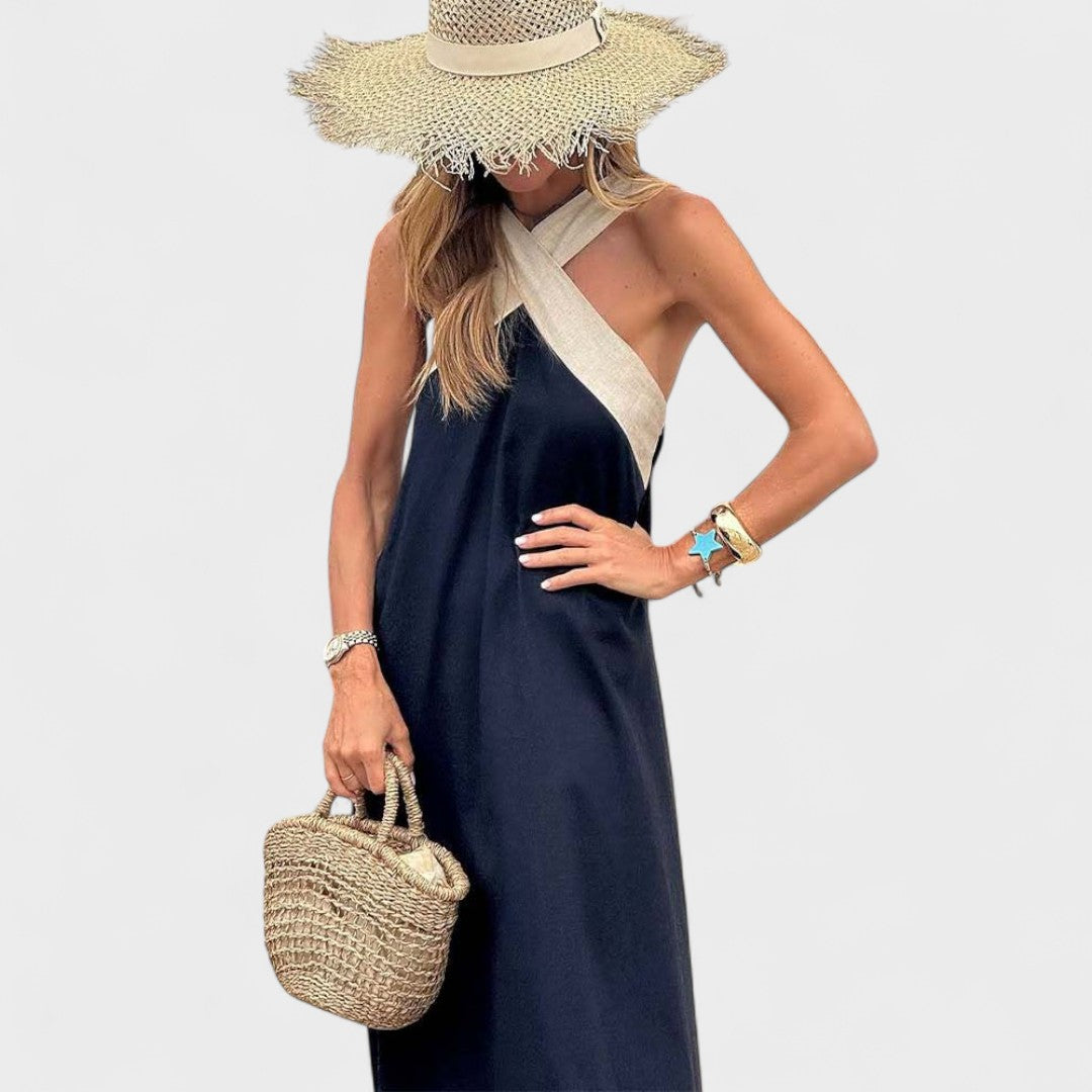 MODEGEIST Damen Maxi-Kleid Kreuzausschnitt Fließend Vielseitig