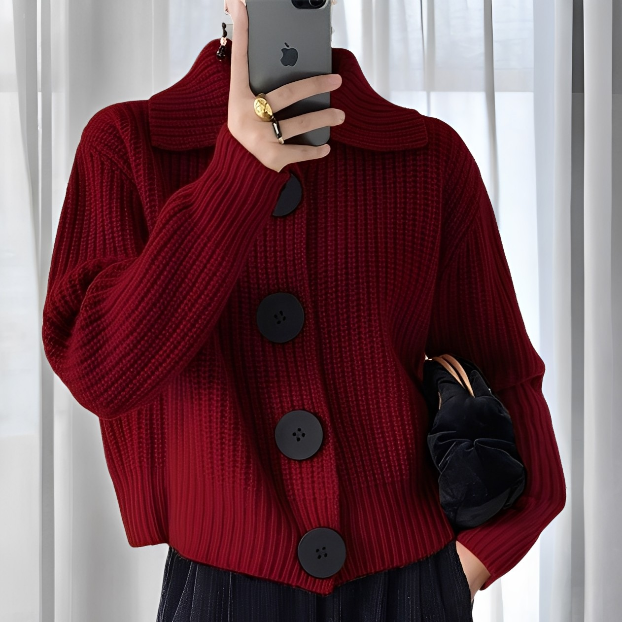 ModeGeist | modischer Cardigan mit großen Knöpfen für Frauen