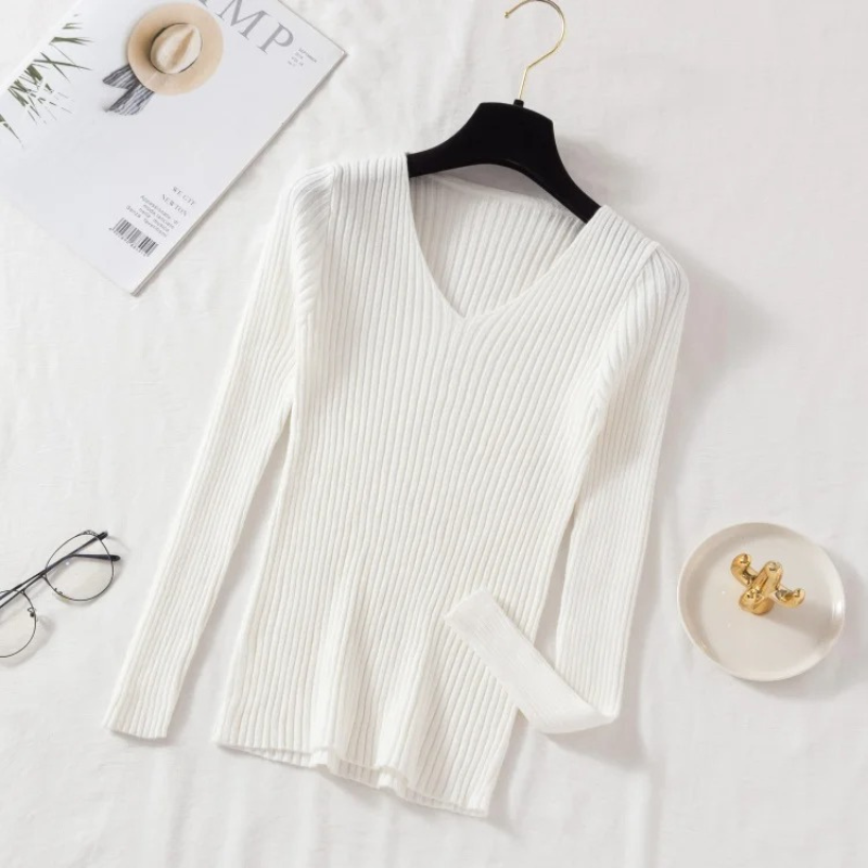 ModeGeist | Pullover - Slim-Fit Rippstrick V-Ausschnitt Pullover