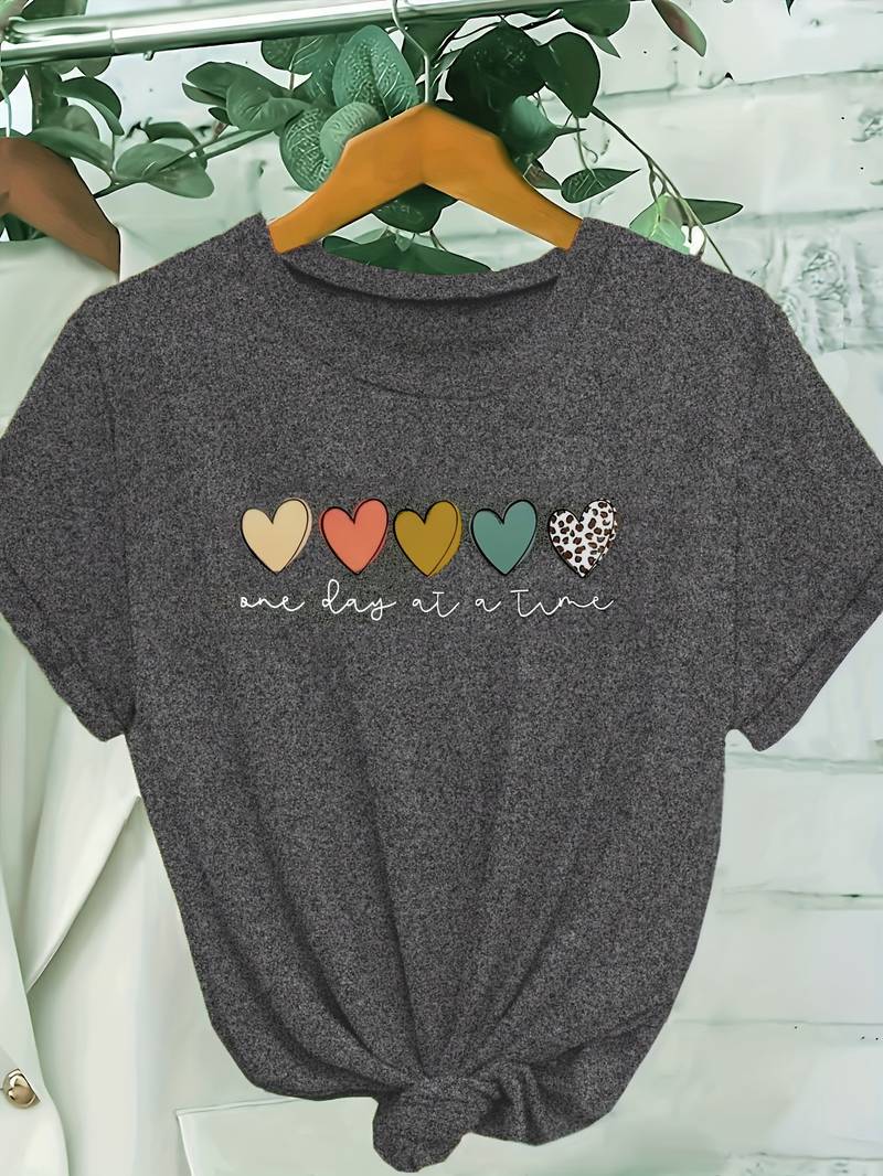 Damen T-Shirt mit Herz-Print, kurzärmelig