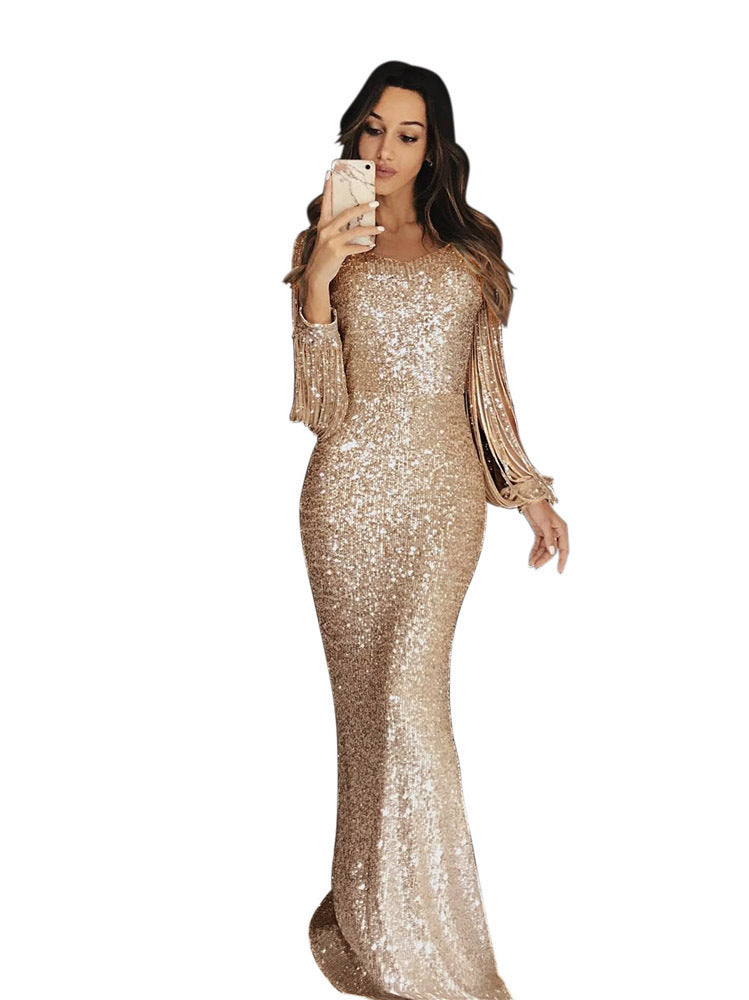 Damen elegantes Pailletten Abendkleid mit schmeichelndem Schnitt und langen Ärmeln ModeGeist