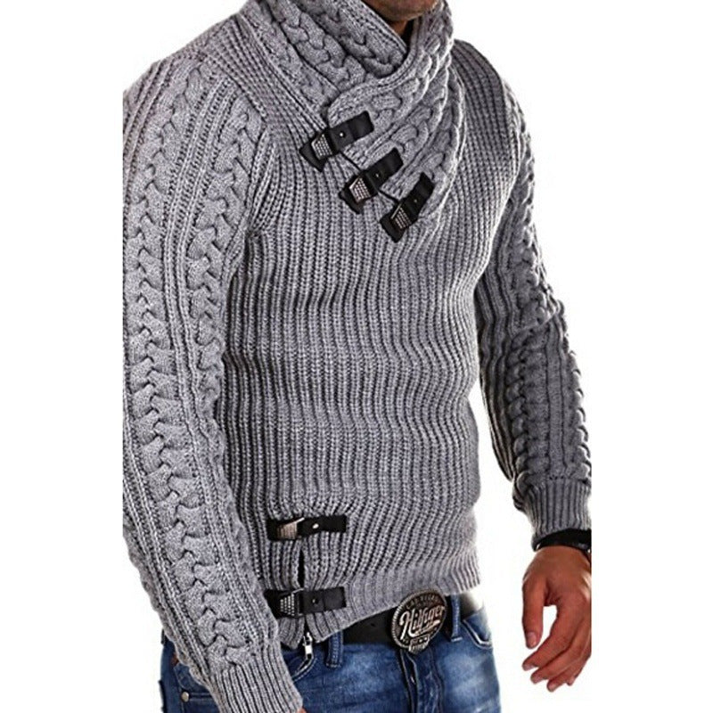Herren Grobstrick Pullover mit flexiblem Kragen und dekorativen Verschlüssen ModeGeist