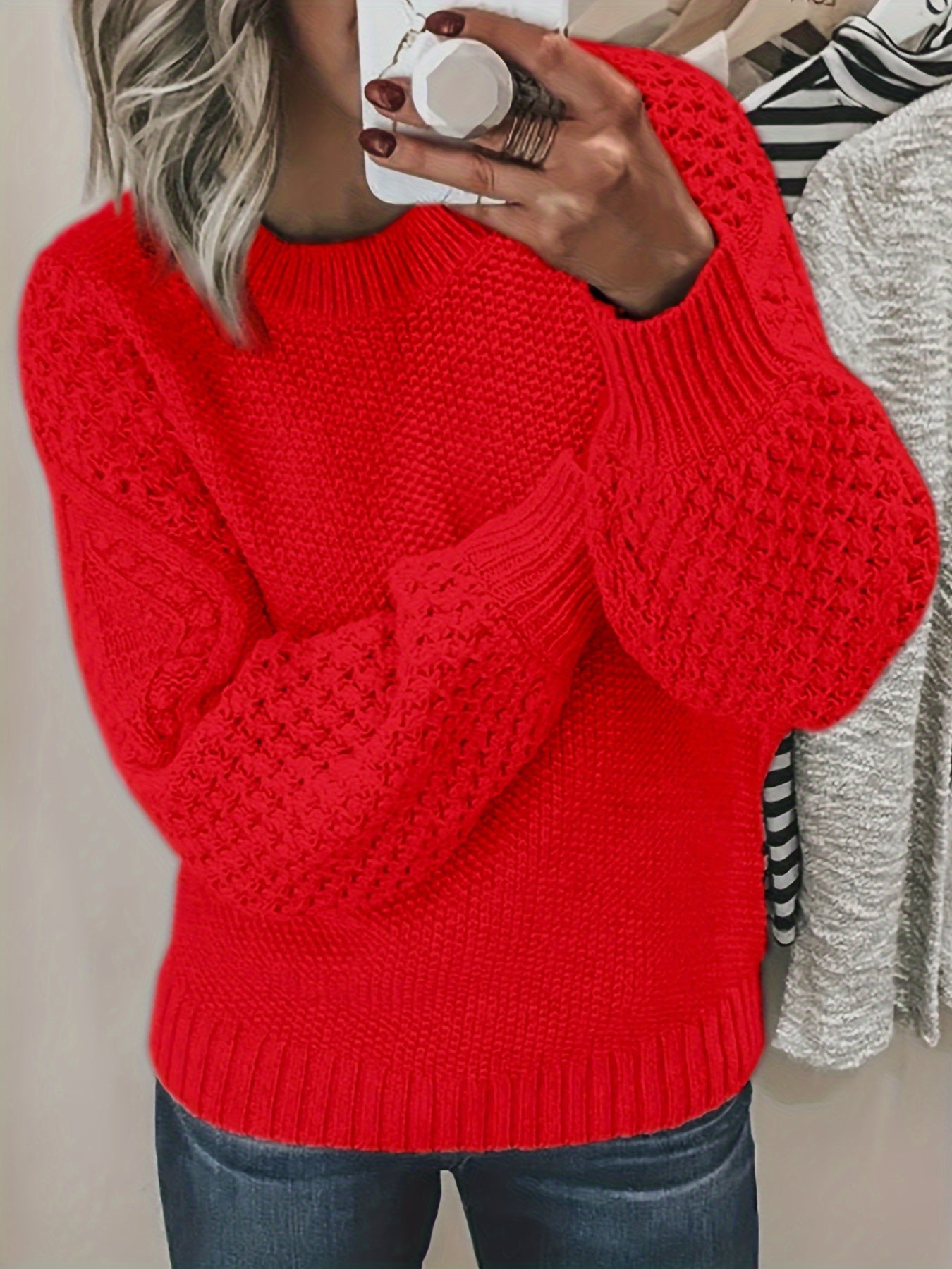 ModeGeist | Strickpullover mit Strukturärmeln Acryl Warm und Bequem