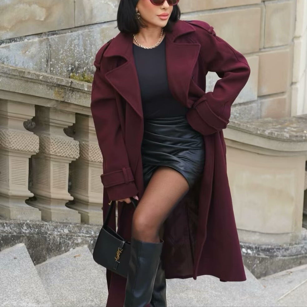 ModeGeist | trenchcoat - eleganter langer roter Damenmantel