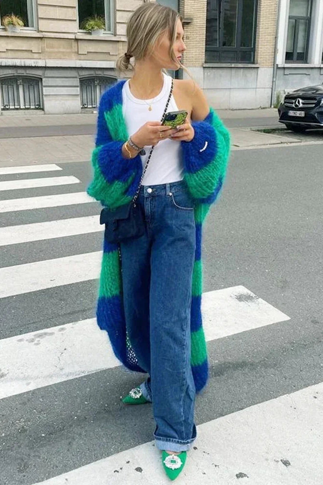 ModeGeist | gestreifter übergroßer Strickcardigan