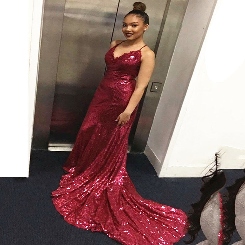 Damen Glamouröses Langarmkleid mit schimmernden Pailletten ModeGeist