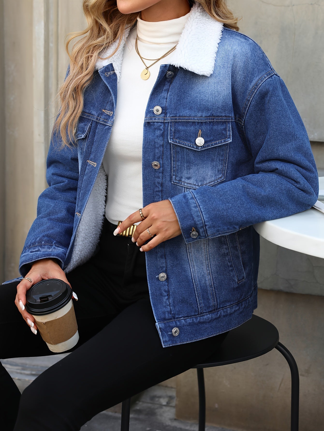ModeGeist | Denimjacke mit Fleecekragen Baumwolle Warm und Stilvoll