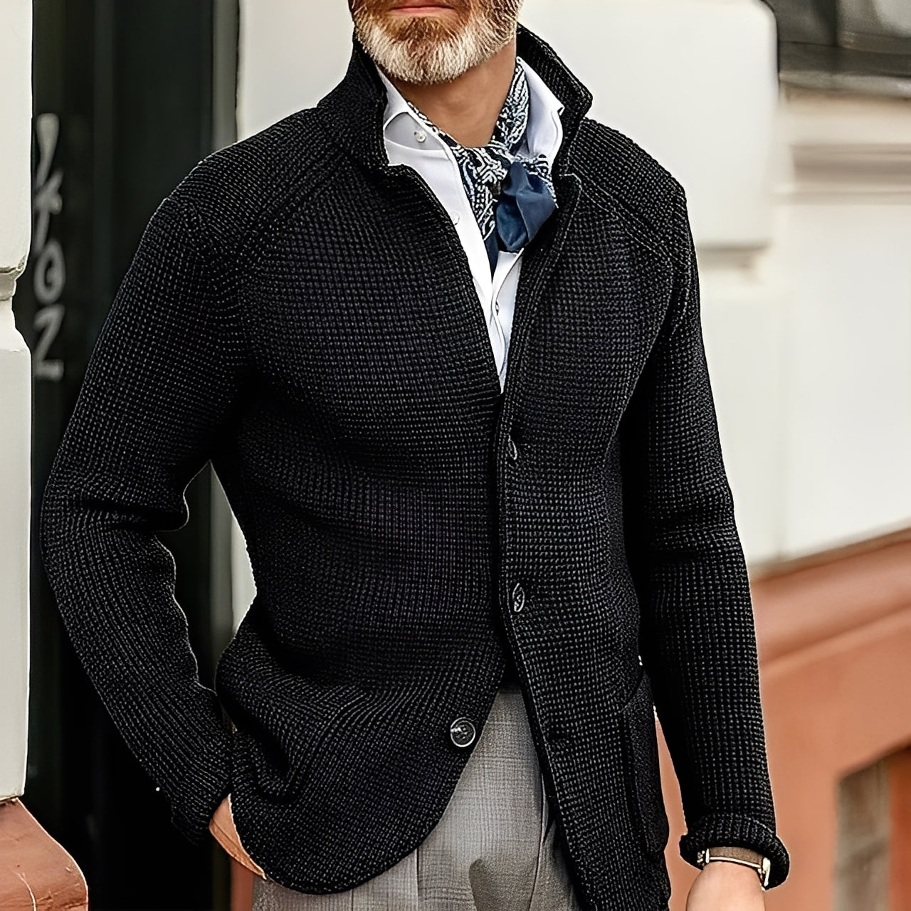 ModeGeist | Stylischer Cardigan mit Stehkragen für Männer