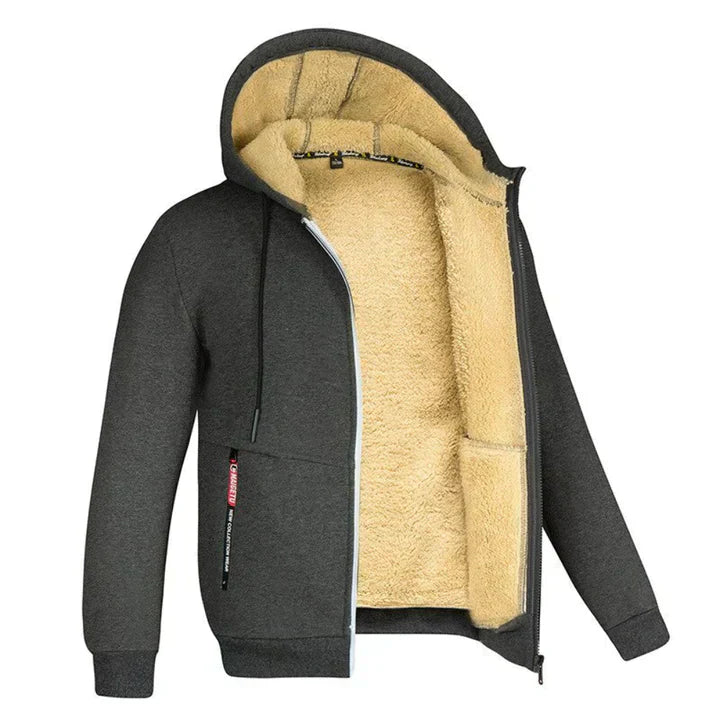 Fleece-Kapuzenpullover mit Reißverschluss und wärmenden Lammfellfutter von Fudus