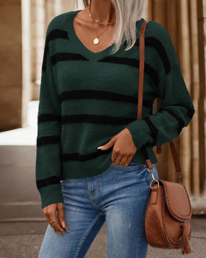 ModeGeist | Drop Schulter Gestreifter Pullover