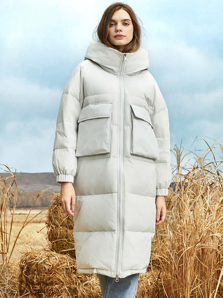 ModeGeist | Damen Lange Winter Pufferjacke mit Kapuze