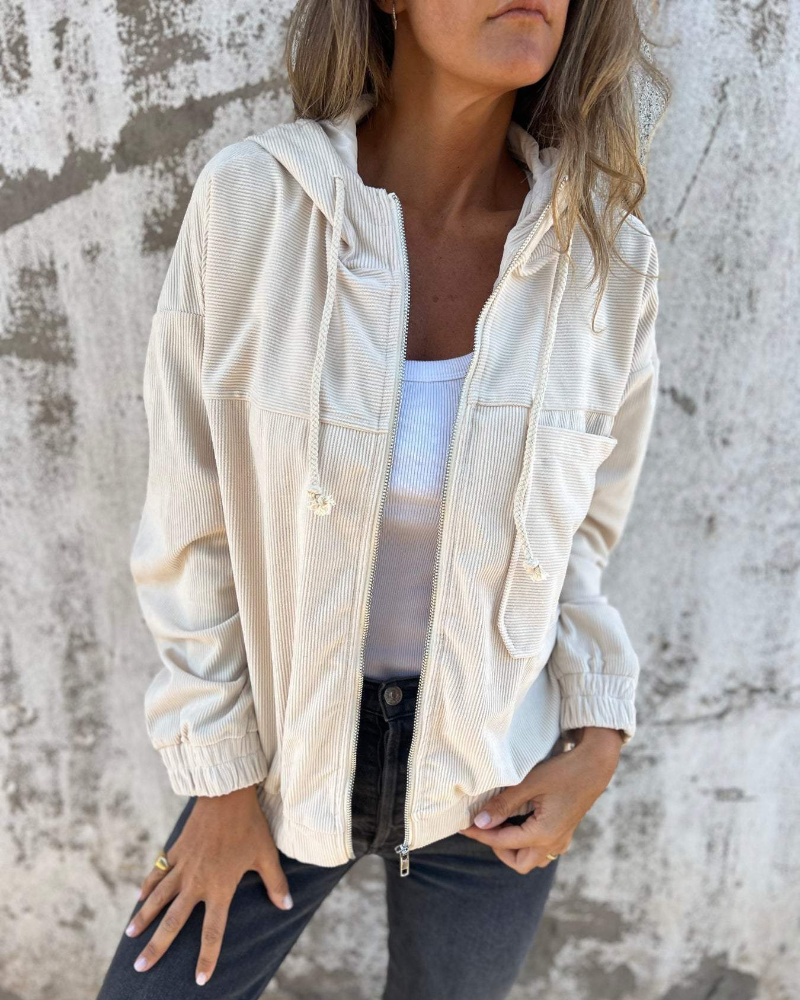 MODEGEIST Damen Cord-Cardigan Beige Knopfleiste