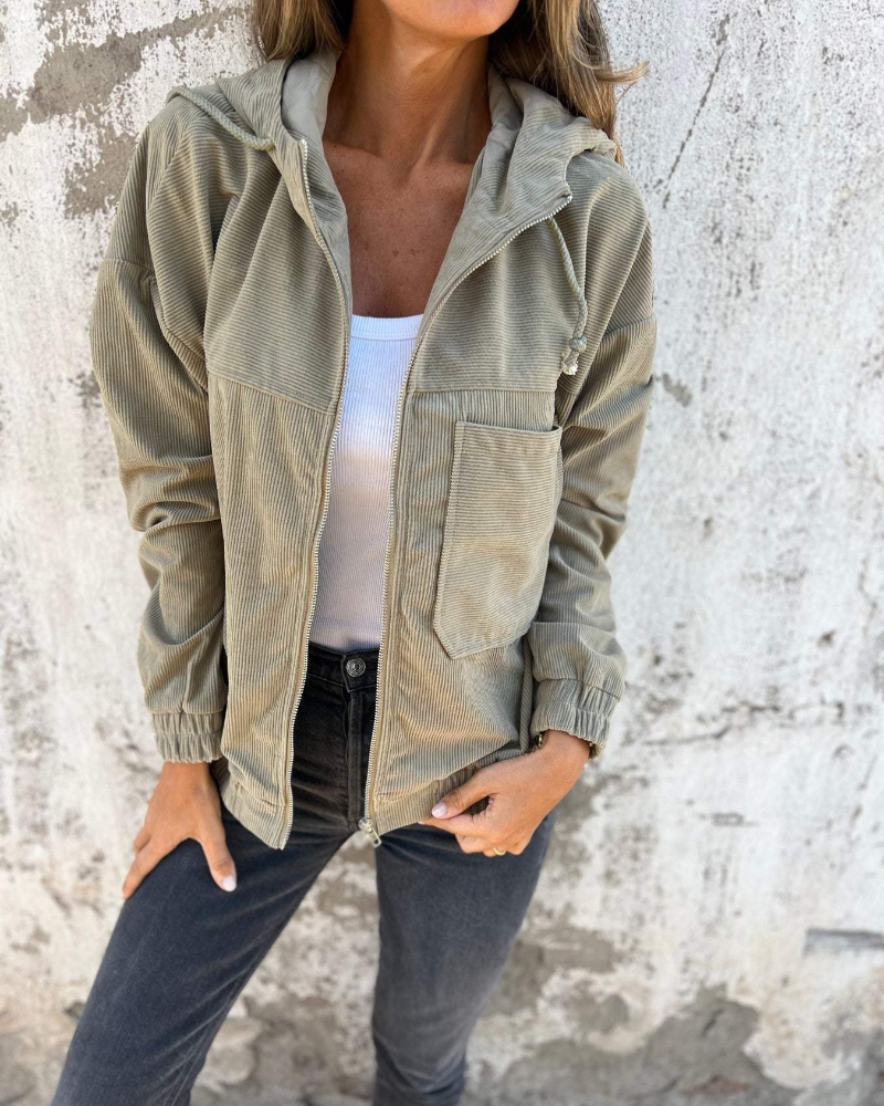 MODEGEIST Damen Cord-Cardigan Knopfverschluss Lange Ärmel