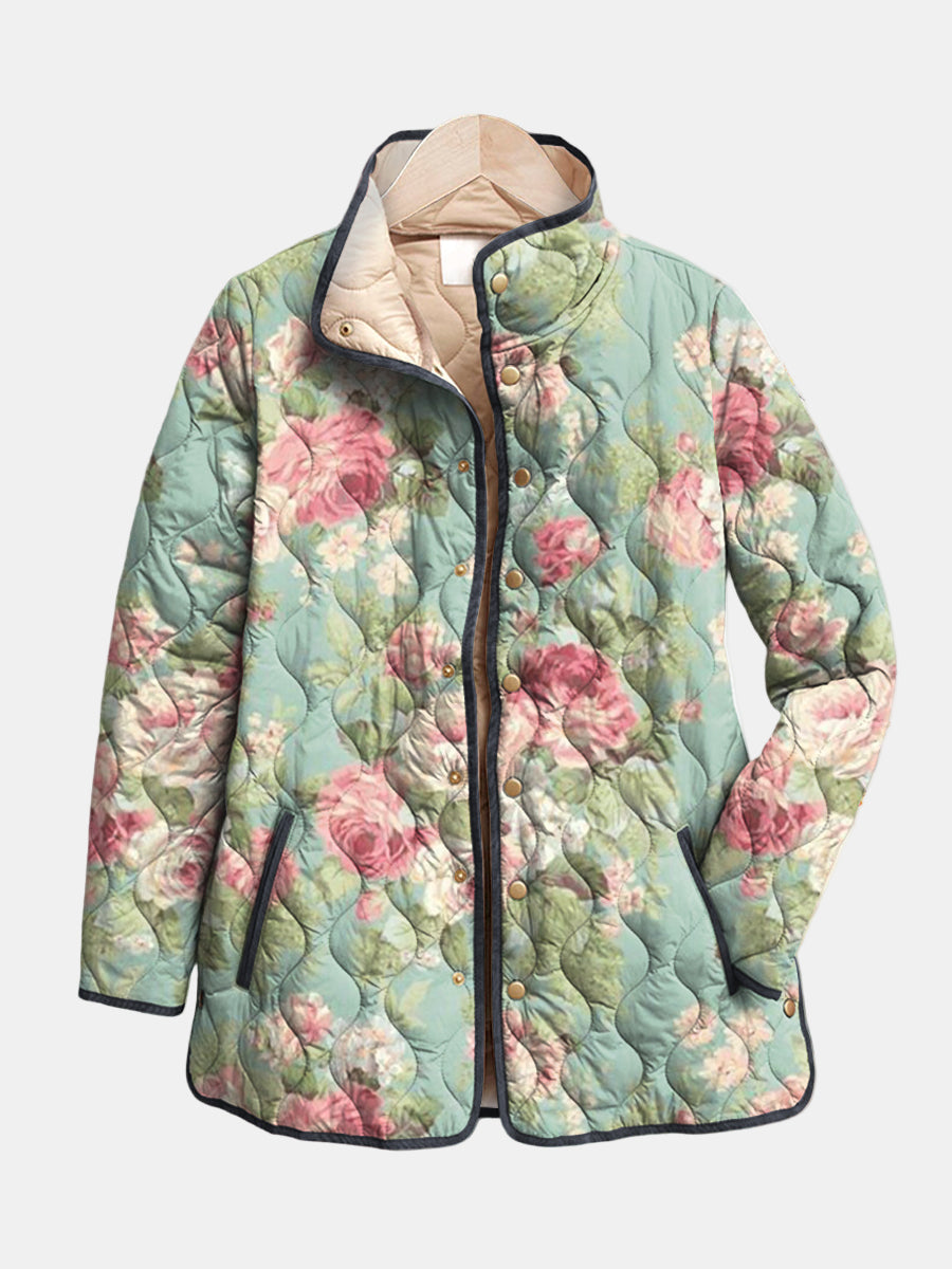 MODEGEIST Damen Steppjacke Retro Blumenmuster