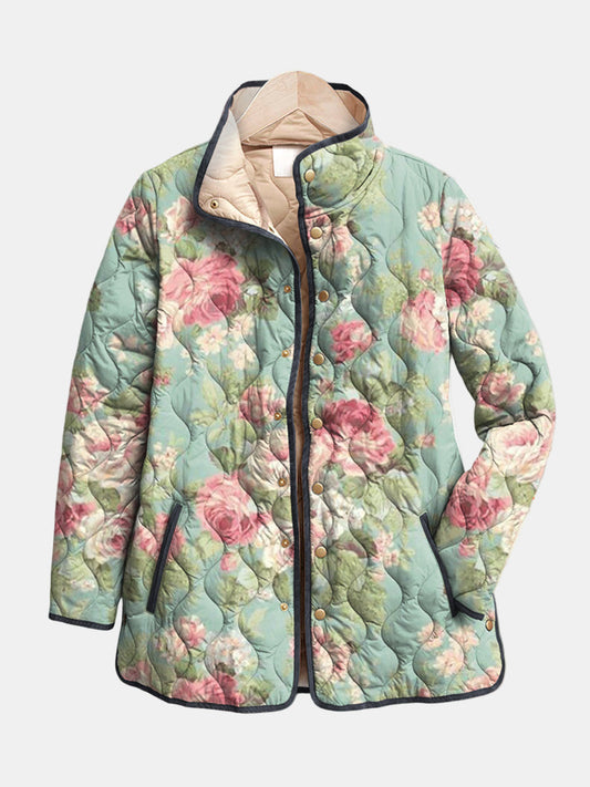 MODEGEIST Damen Steppjacke Retro Blumenmuster