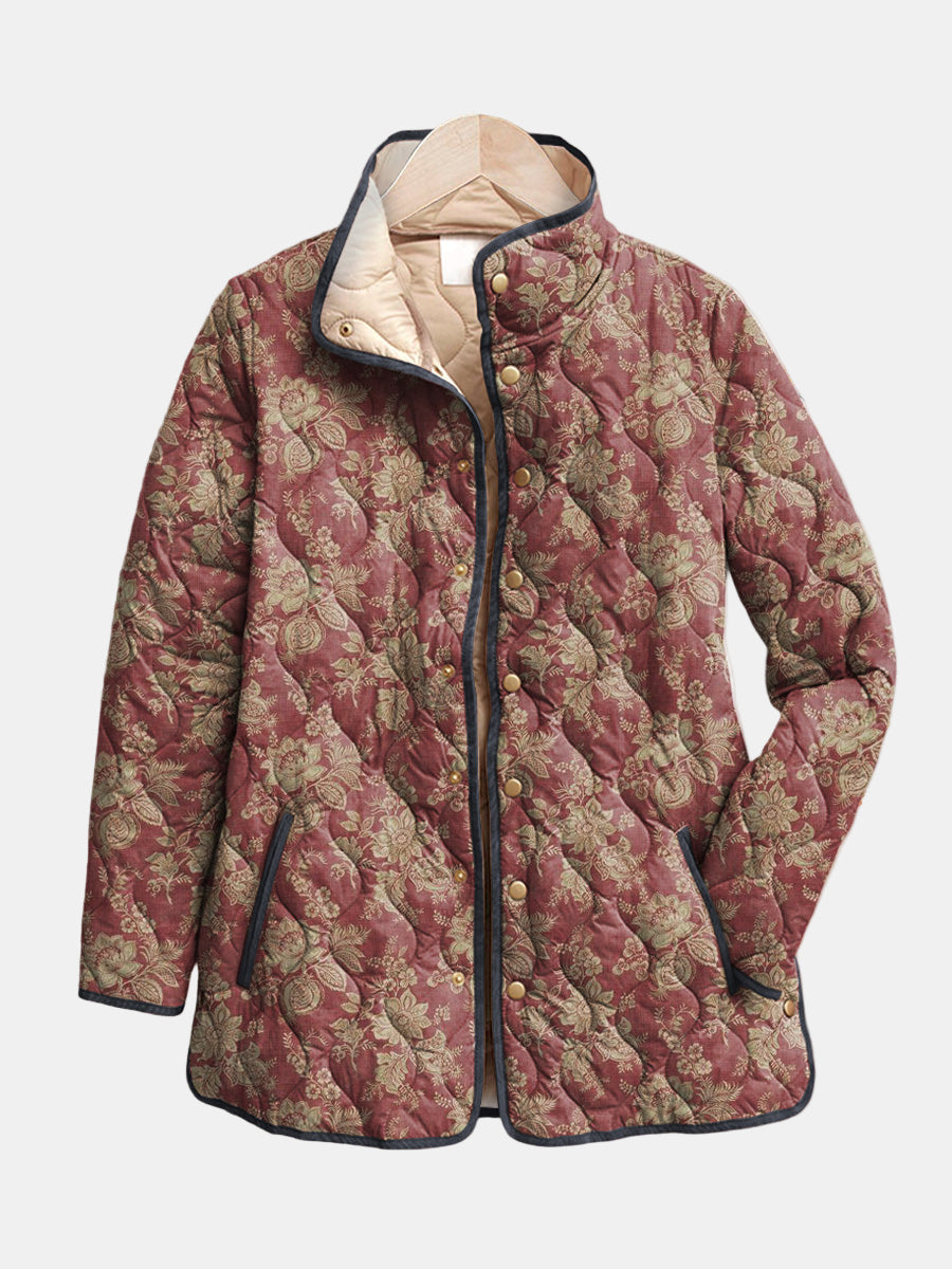 MODEGEIST Damen Blumenjacke Vintage Muster Wattiert Leicht