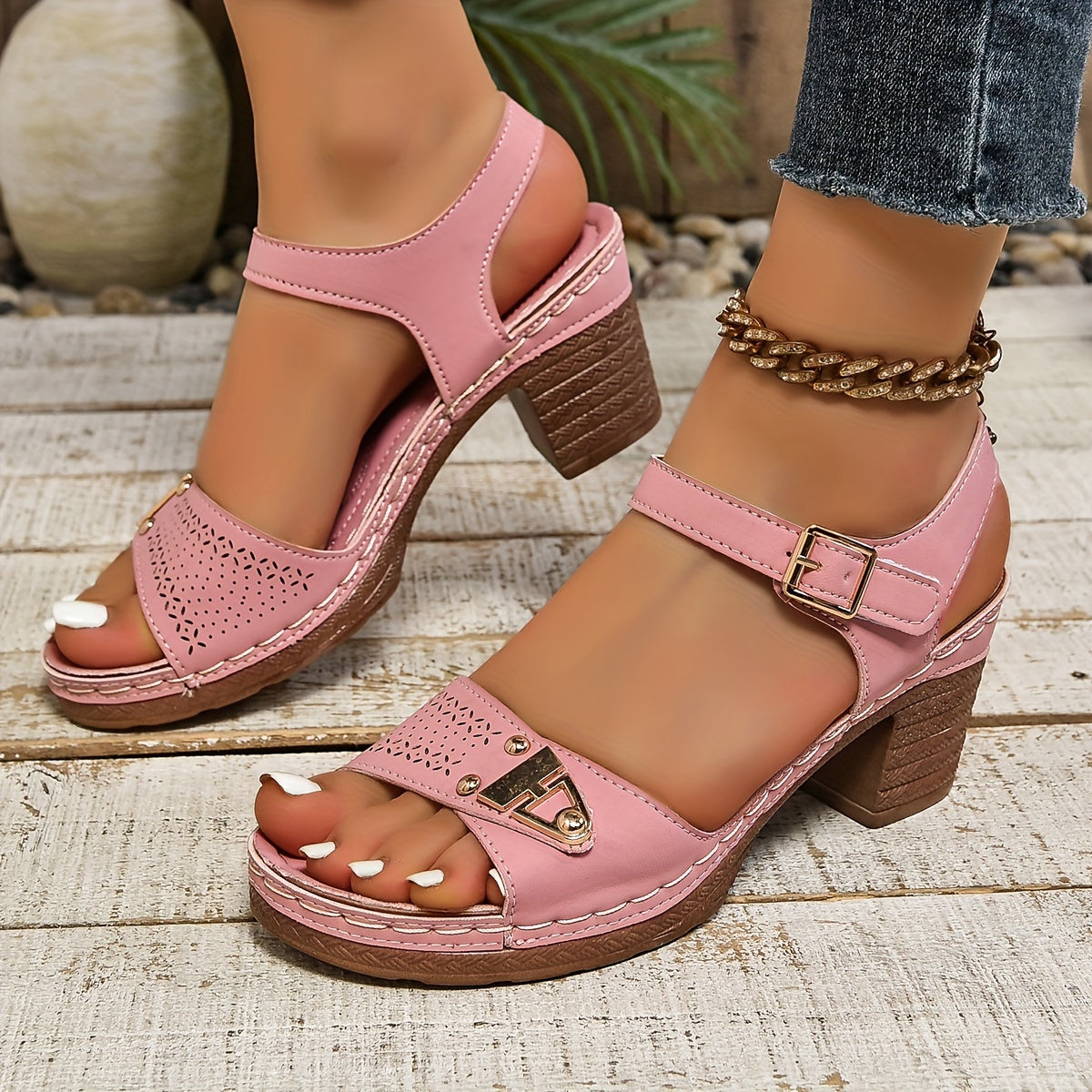 MODEGEIST Damen Sandalen Gepolstert Verstellbar Schnallenverschluss Bequem