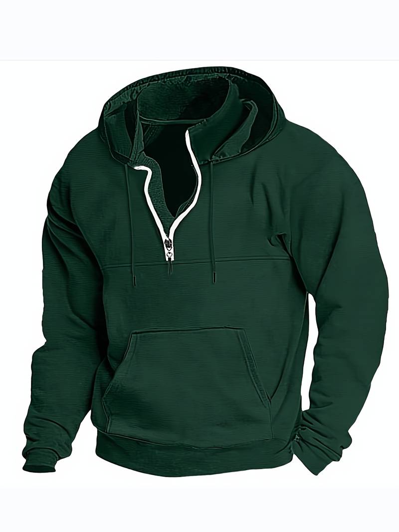 Fudus Kapuzenpullover mit langen Ärmeln, halbhohem Reißverschluss und Taschen