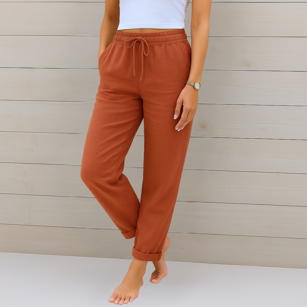 MODEGEIST Damen Hose Atmungsaktiv Elastikbund Relaxed-Fit