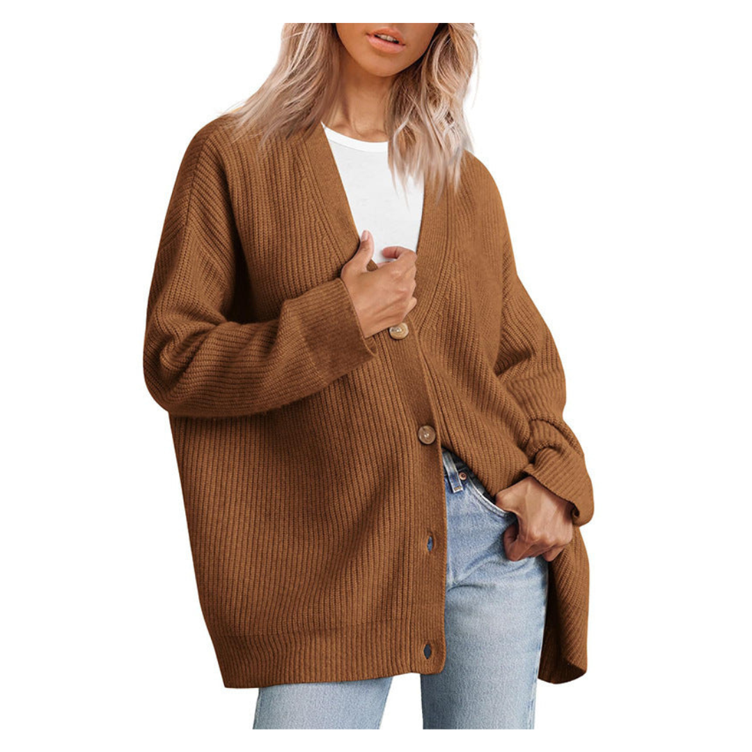 Damen-Langstrickjacke mit Knopfleiste im klassischen Stil