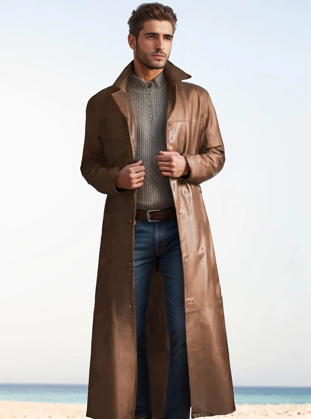 ModeGeist | Langer Ledermantel für Herren