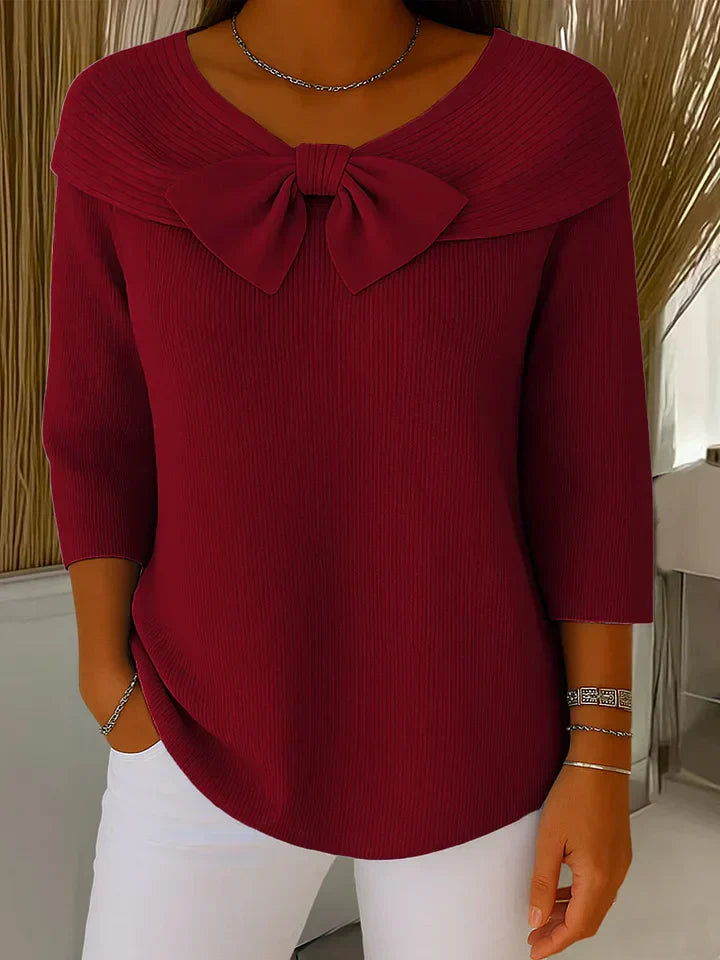 MODEGEIST Damen Pullover Schleifendetail Rundhals Strick