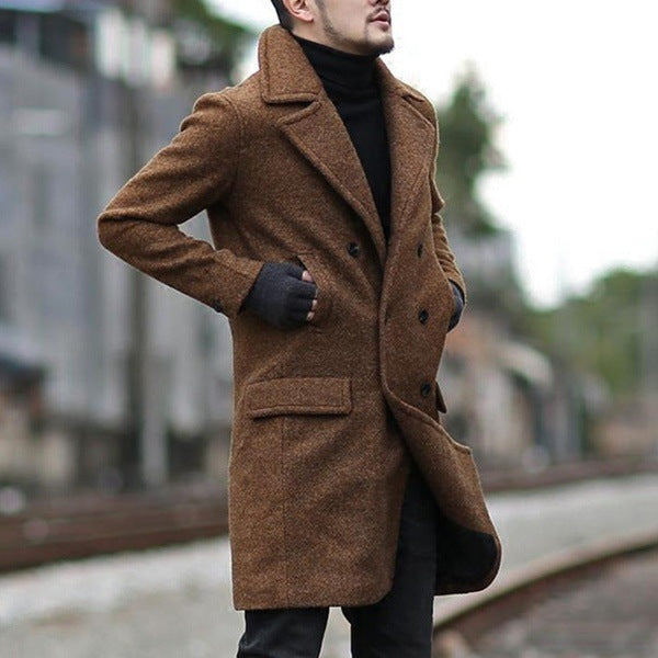 Herren stylischer Wollmantel mit doppelter Knopfreihe und breitem Revers ModeGeist