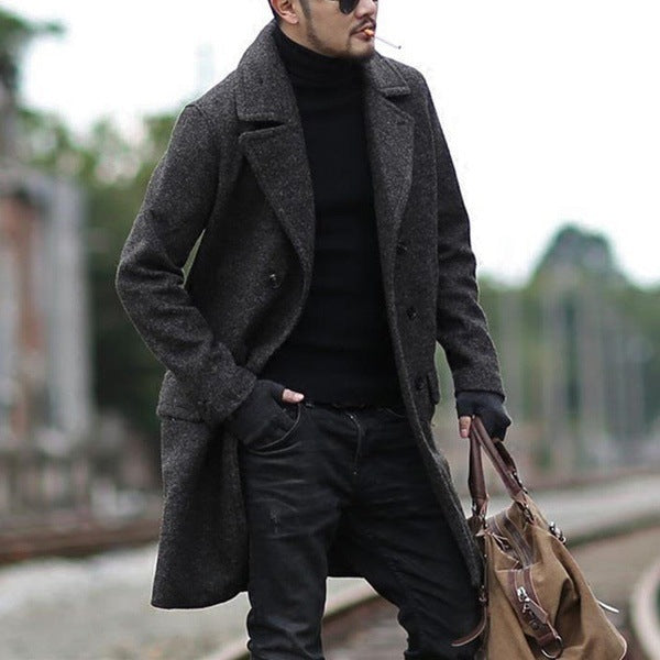 Herren stylischer Wollmantel mit doppelter Knopfreihe und breitem Revers ModeGeist