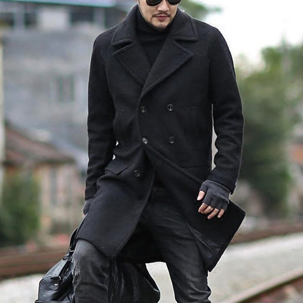 Herren stylischer Wollmantel mit doppelter Knopfreihe und breitem Revers ModeGeist