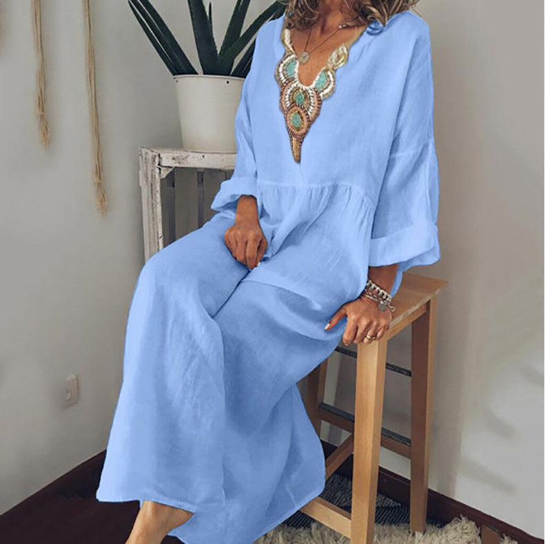 Fudus | Lockeres bedrucktes Langarm-Shirtkleid