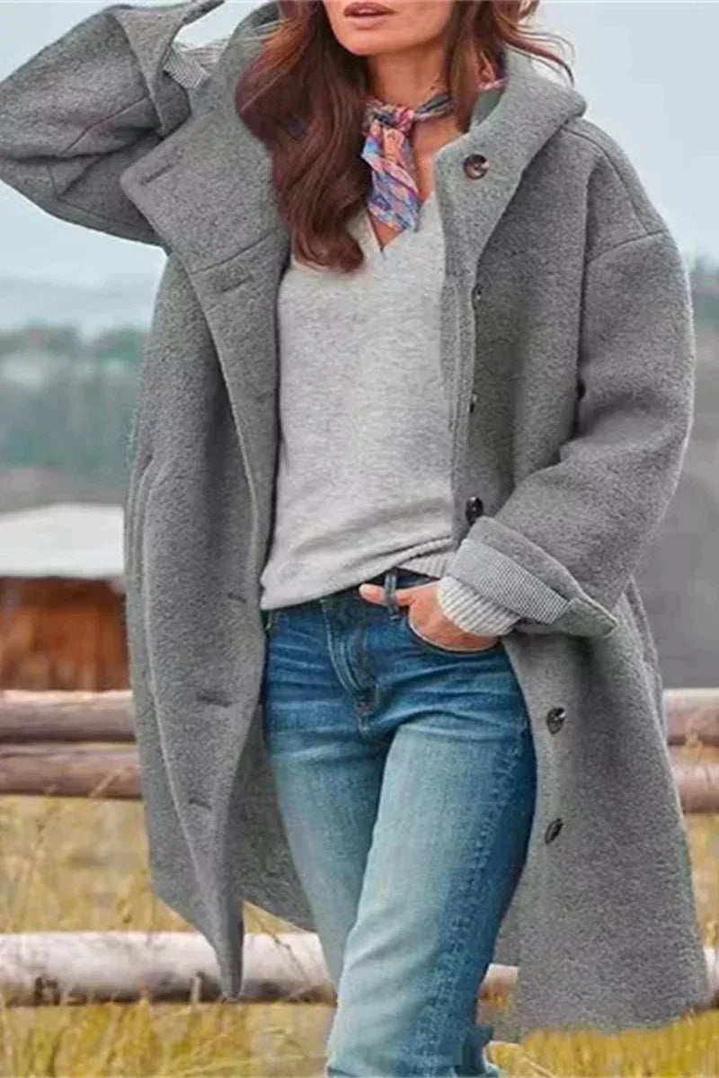ModeGeist | Damen Teddy Übergangsjacke mit Kapuze und Knöpfen