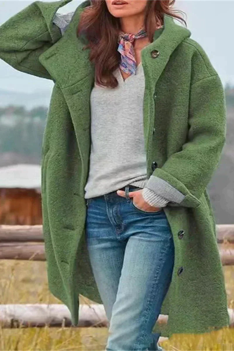 ModeGeist | Damen Teddy Übergangsjacke mit Kapuze und Knöpfen