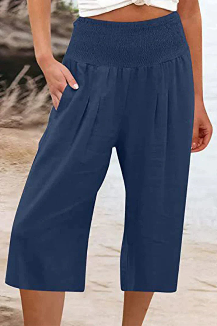 Amelyn – Weite, unifarbene Hose mit hoher Taille, mittellang