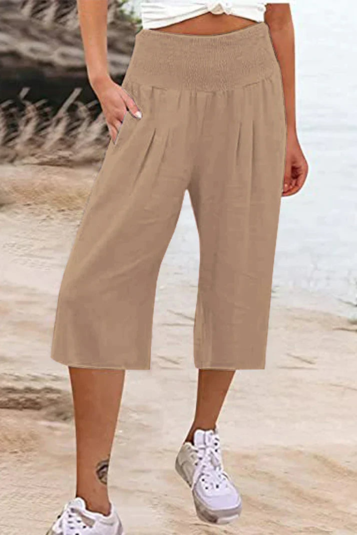 Amelyn – Weite, unifarbene Hose mit hoher Taille, mittellang