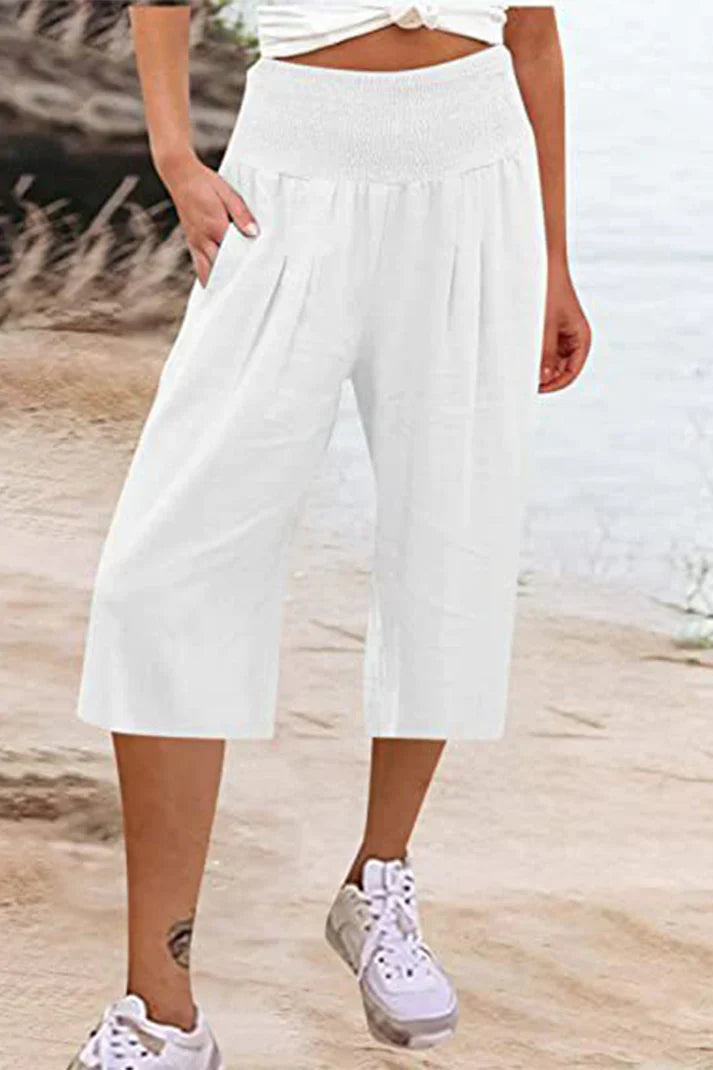 Amelyn – Weite, unifarbene Hose mit hoher Taille, mittellang