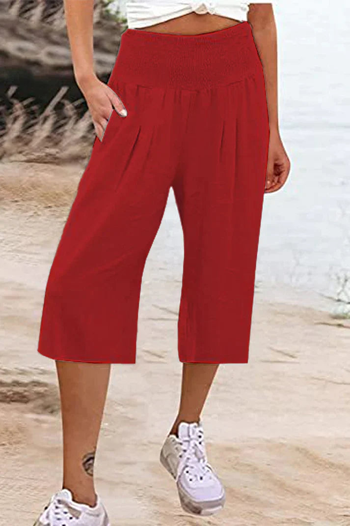 Amelyn – Weite, unifarbene Hose mit hoher Taille, mittellang