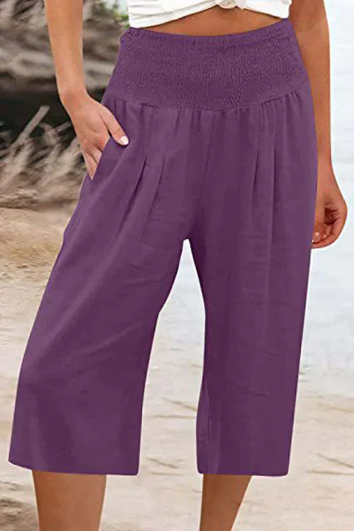 Amelyn – Weite, unifarbene Hose mit hoher Taille, mittellang