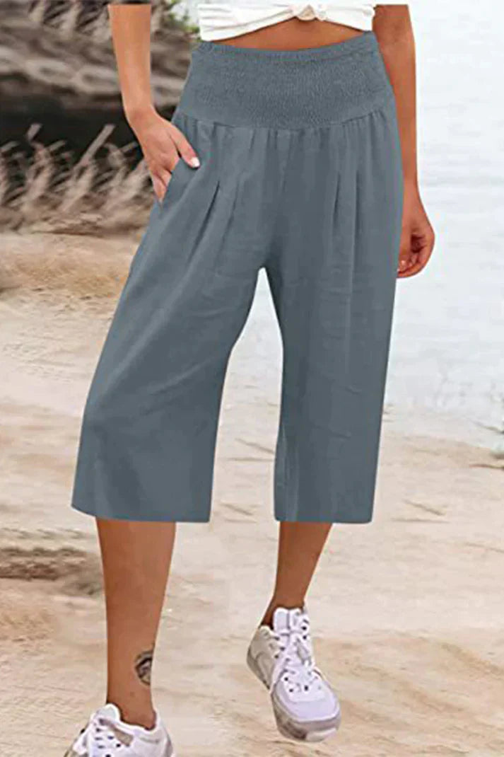 Amelyn – Weite, unifarbene Hose mit hoher Taille, mittellang