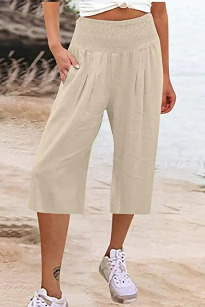 Amelyn – Weite, unifarbene Hose mit hoher Taille, mittellang