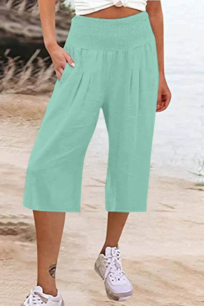 Amelyn – Weite, unifarbene Hose mit hoher Taille, mittellang