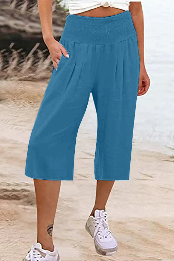 Amelyn – Weite, unifarbene Hose mit hoher Taille, mittellang