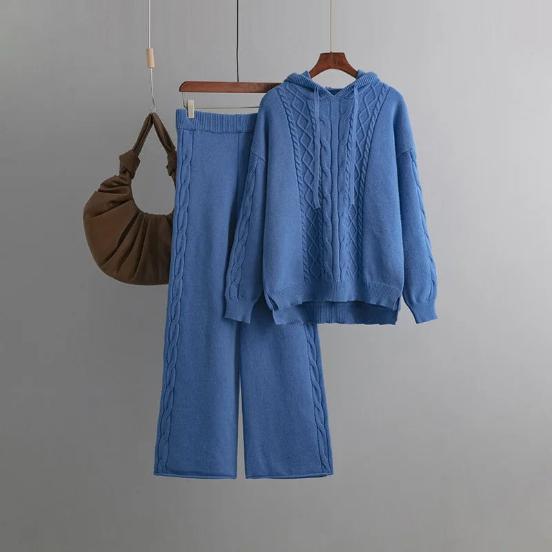 Fudus Langarm-Strickpullover mit weiten Hosen – Zweiteiliger Satz