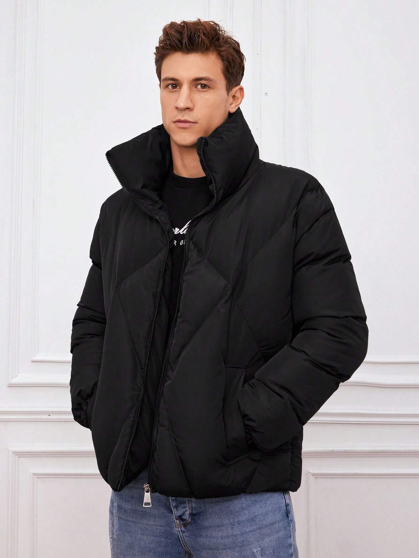 ModeGeist | Gepolsterte Jacke mit Hohem Kragen Reißverschluss Warm und Modern