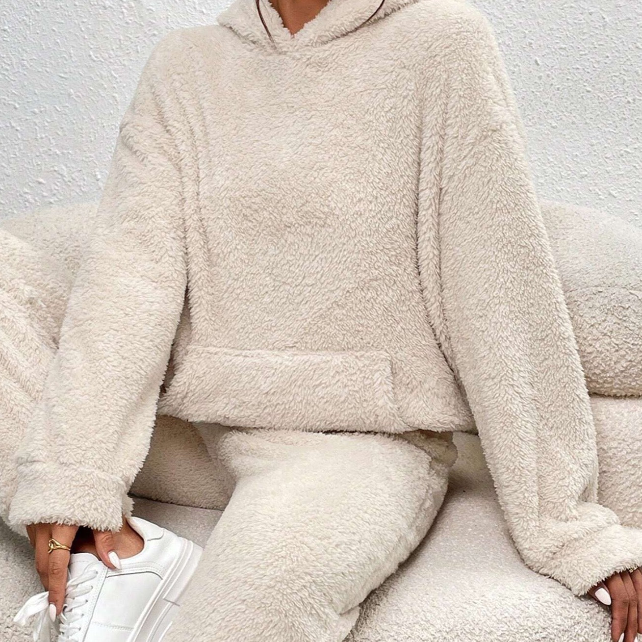 ModeGeist | Weiche Teddyjacke Damen Loungewear Satz mit Kapuze