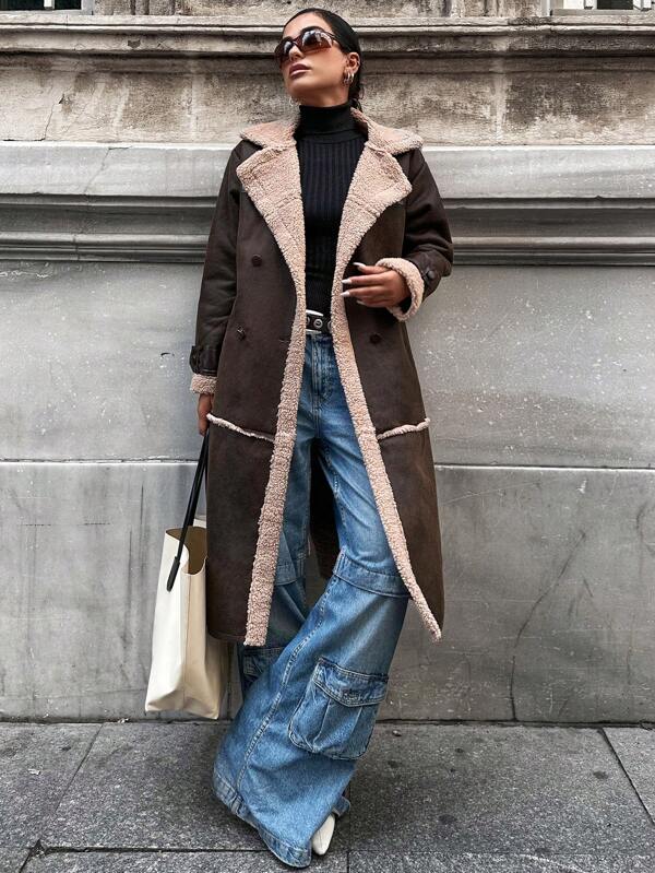 ModeGeist | Plüschgefütterter Langer Shearling-Mantel