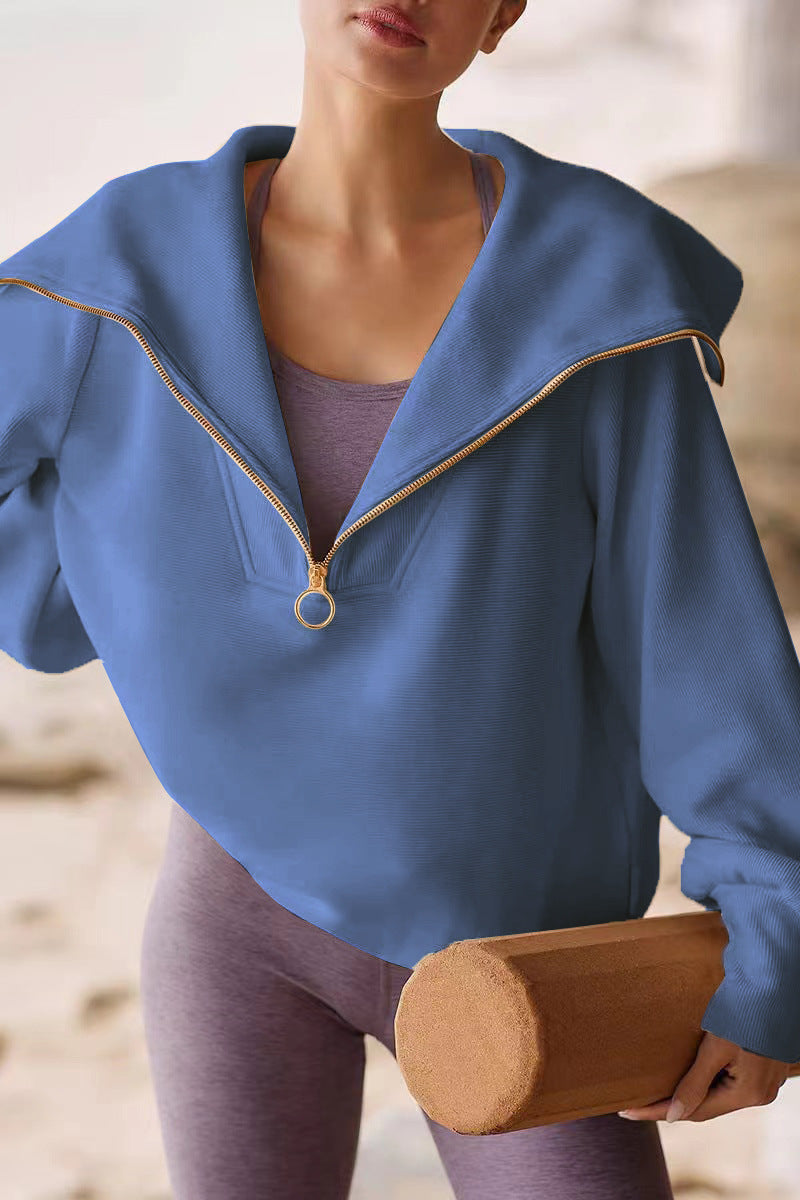 ModeGeist | Half-zip Bluse Baumwolle Modern, Komfortabel