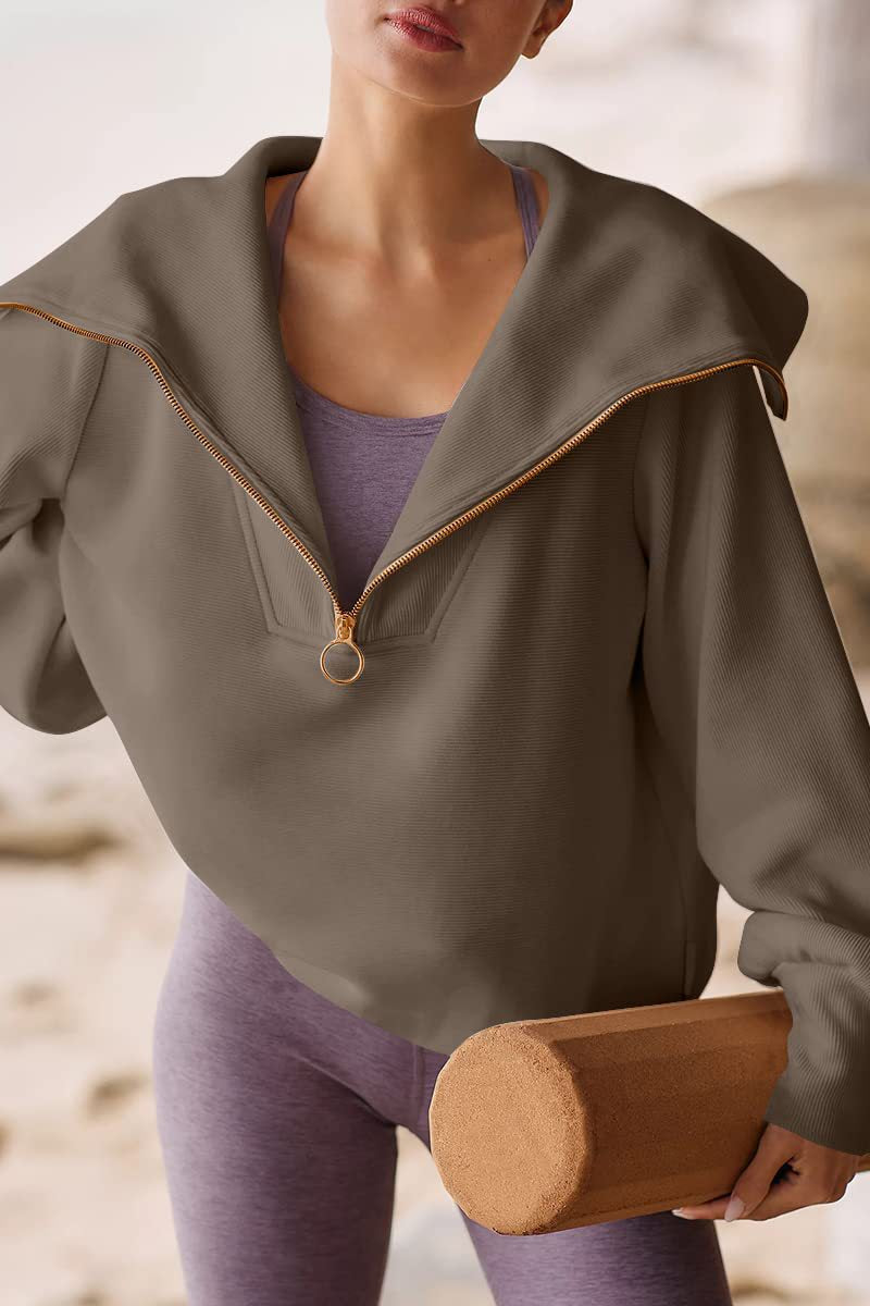 ModeGeist | Half-zip Bluse Baumwolle Modern, Komfortabel