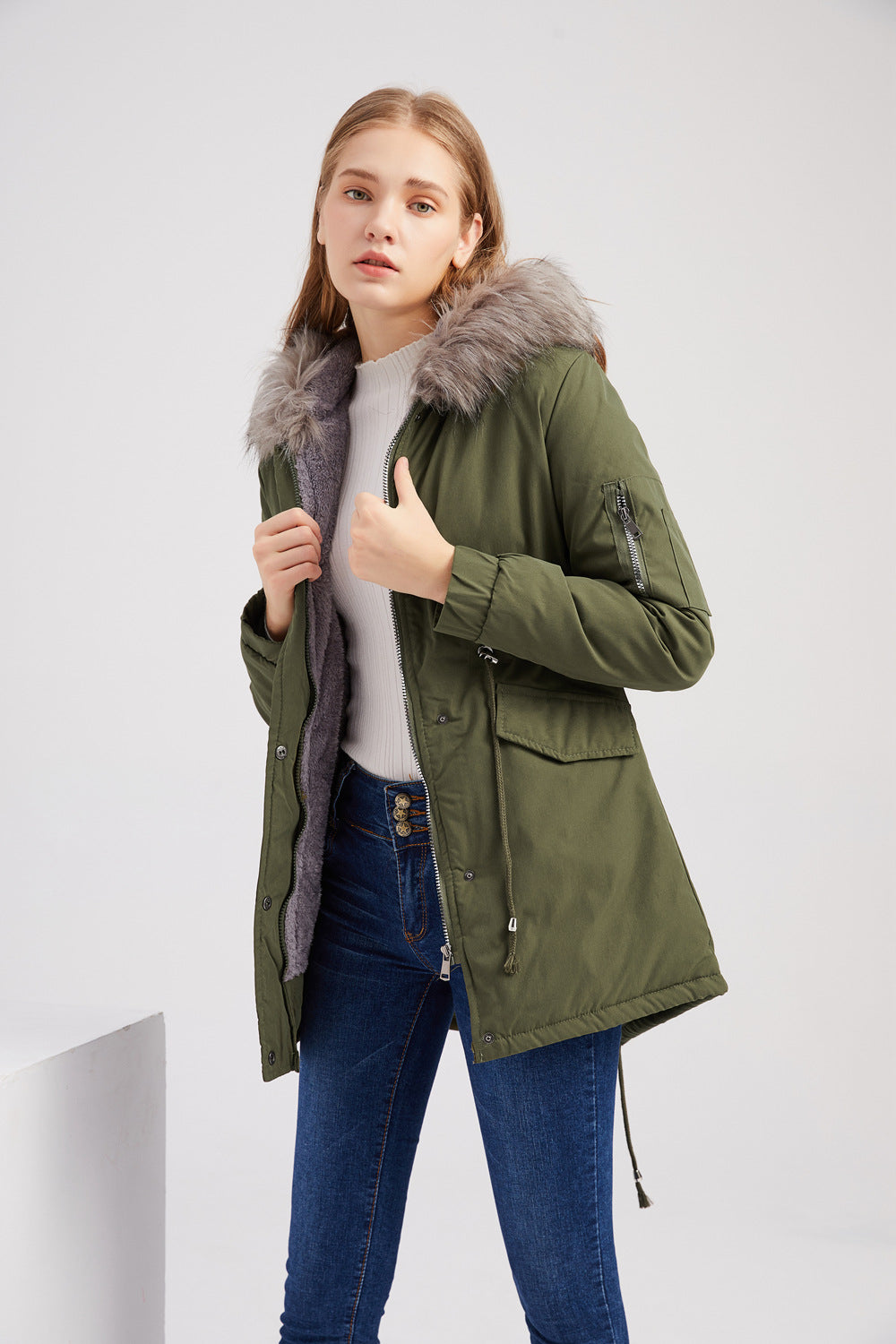 ModeGeist | mit Kapuze und Kunstpelz - warmer Damen Wintermantel